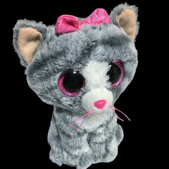 Ty Beanie Boos KIKI Grey Cat Plush Stuffed Animal Toy 6" inch Pink Glitter Eyes - Picture 3 of 8